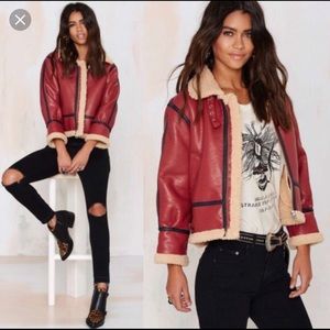 XS Nasty Gal Vegan red leather moto jacket